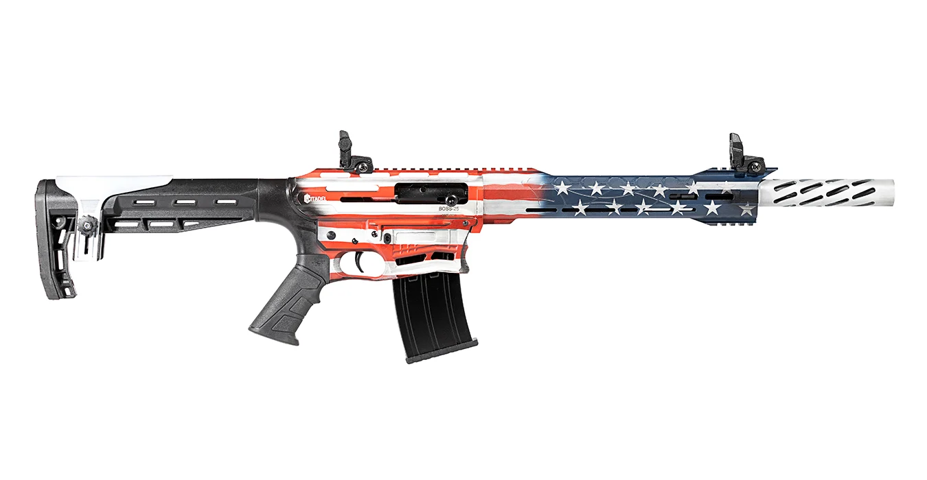 Boss 25 12 Gauge AR Style Semi Auto Shotgun With American Flag Finish