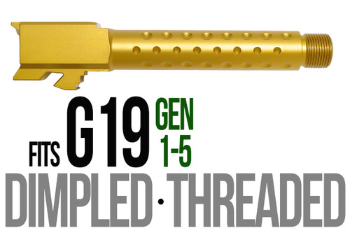 Fits Glock 19 9mm Match 5 Sided Flat Fluted Barrel Threaded in Gold