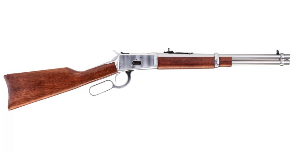 Rossi R92 45 Colt Lever Action Rifle With Polish Stainless Steel Finish And Hardwood
