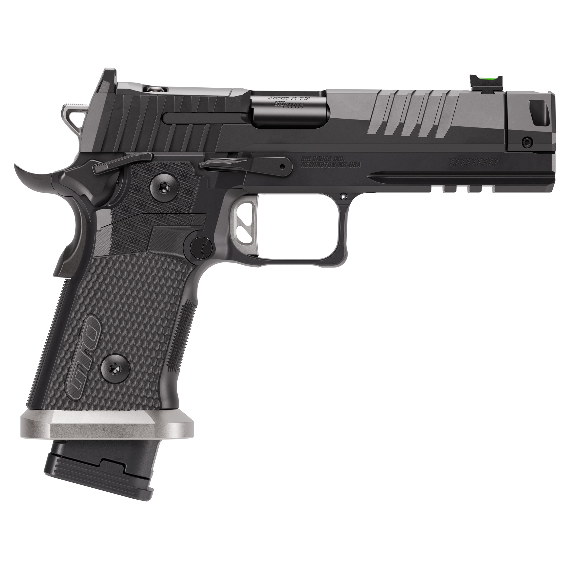Sig P211 GTO 9mm, 4.4" Barrel, MACH3D Compensator, Optics Ready, Fiber Optic Sights, Flared Magwell, 10rd - 211F-9-GTO-10