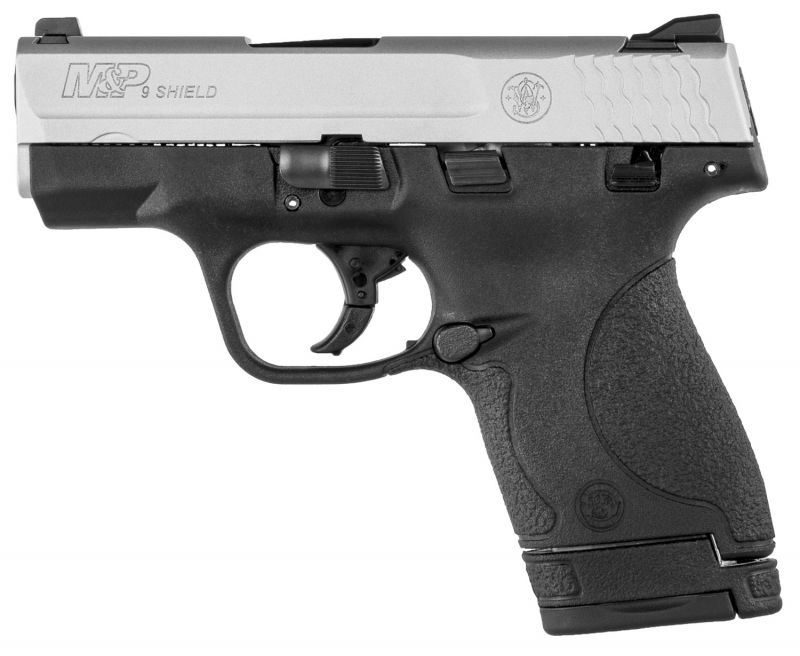SMITH AND WESSON M&P9 SHIELD SATIN ALUMINUM/ BLACK 9MM 3.1″ BARREL 7-ROUNDS