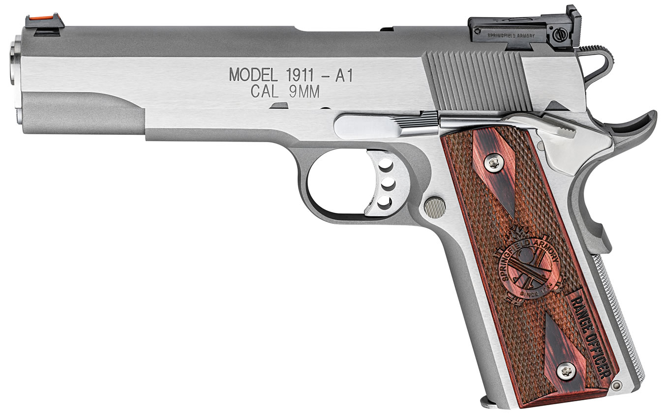 Springfield 1911 A1 Range Officer 9MM Stainless Essentials Package W Adjustable Rear Sight