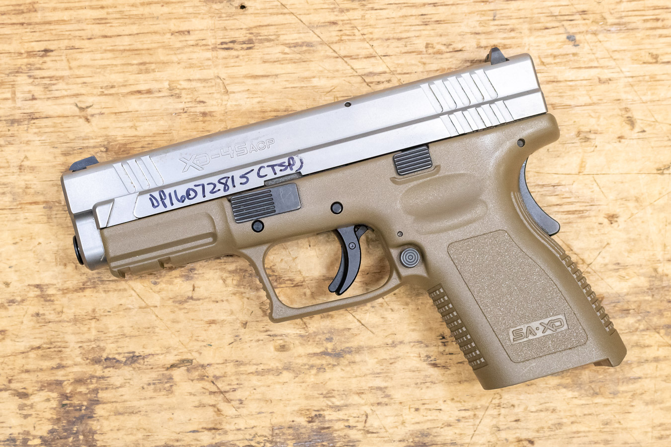 Springfield XD 45 45 ACP Compact Police Trade IN Pistol With FDE Frame And Silver Slide NO