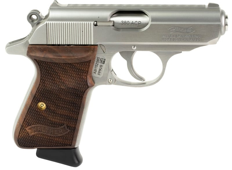 WALTHER PPK/S STAINLESS .380 ACP 3.35″ BARREL 7-ROUNDS WALNUT GRIPS
